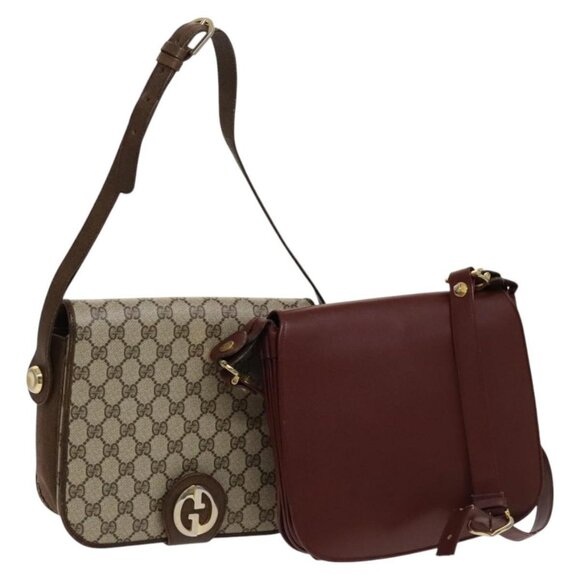 GUCCI Cartier GG Supreme Bag PVC Leather 2Set Beige Bordeaux gold Auth BA3271 - Picture 1 of 16